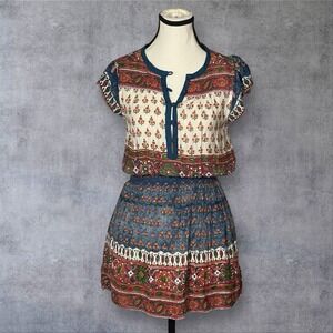 Faherty Bemini Floral Mini Dress Womens XS Multi Kapu Beach Hand Painted  Boho